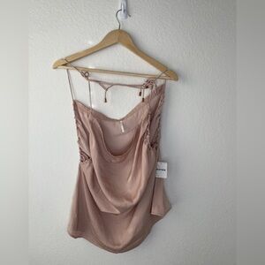 NWT Free People Hattie Silky Soft Cowl Neck Tunic Top with Braided Straps